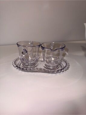 Imperial Glass Creamer and Sugar Set with Beaded Tray